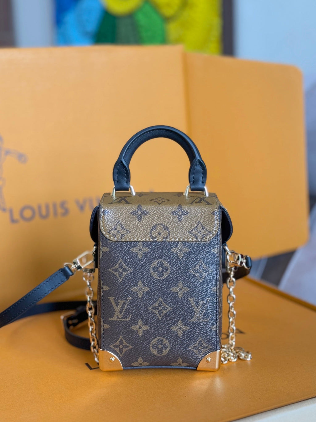 LOUIS VUITTON LV 25S CAMERA BOX BAG 18 IN BROWN MONOGRAM CALFSKIN GOLD HARDWARE