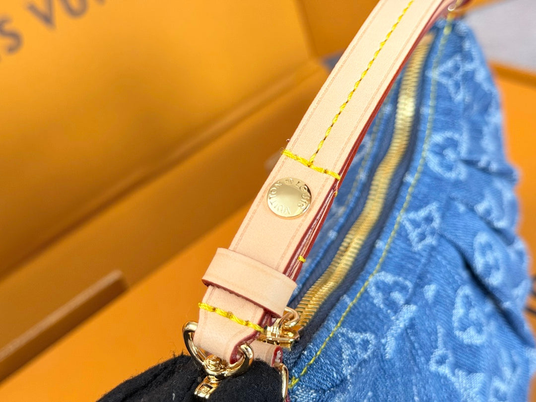 LOUIS VUITTON LV 25S POCHETTE VALLEY 21 IN BLUE DENIM MONOGRAM LEATHER TRIM GOLD HARDWARE