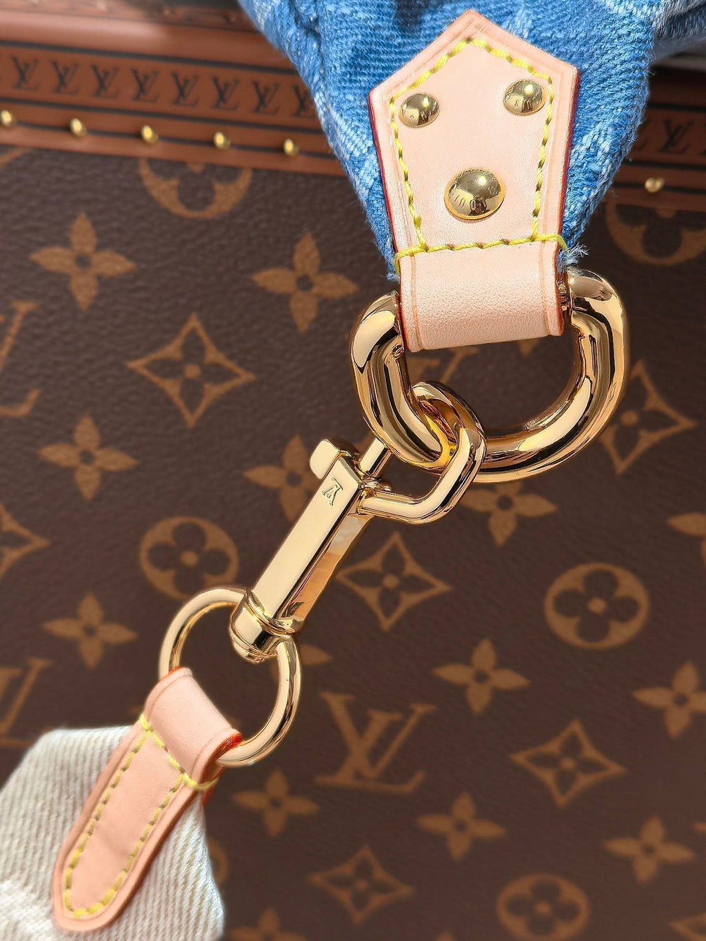 LOUIS VUITTON LV 25S BUMBAG 38 IN BLUE MONOGRAM DENIM LEATHER TRIM GOLD HARDWARE