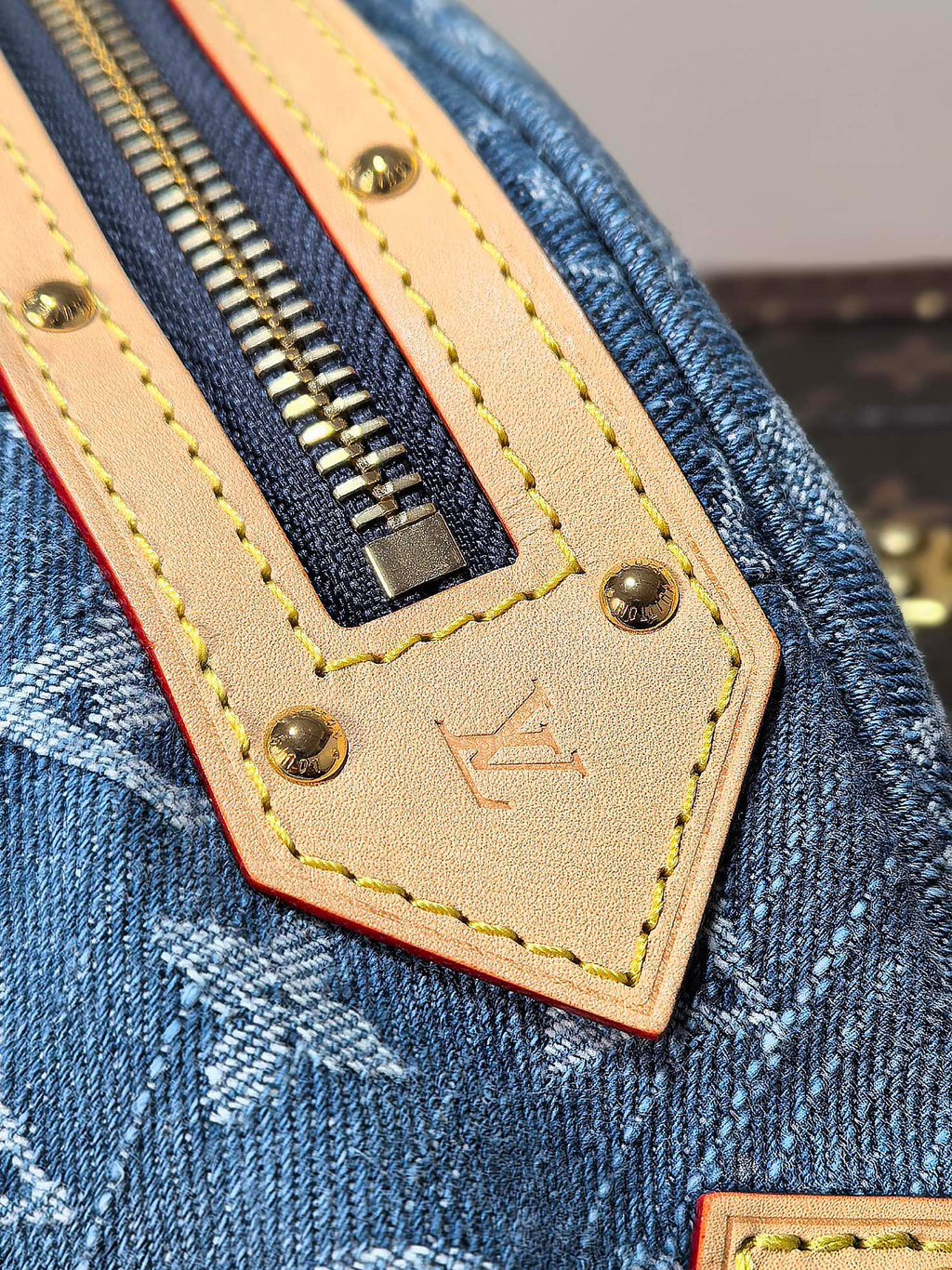 LOUIS VUITTON LV 25S BUMBAG 38 IN BLUE MONOGRAM DENIM LEATHER TRIM GOLD HARDWARE