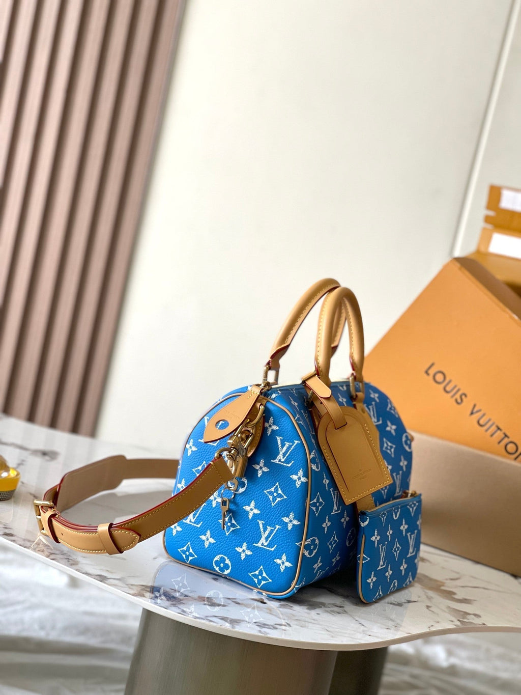 LOUIS VUITTON SPEEDY P9 BANDOULIÈRE 25 IN BLUE MONOGRAM CANVAS GOLD HARDWARE
