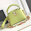 LOUIS VUITTON CAPUCINES MINI 21 IN PEAR GREEN TAURILLON GOLD HARDWARE