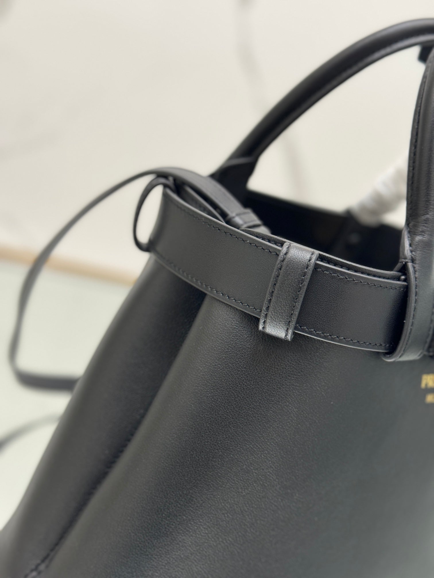 PRADA TOTE BAG WITH BELT 32 IN BLACK IMPORTED CALFSKIN