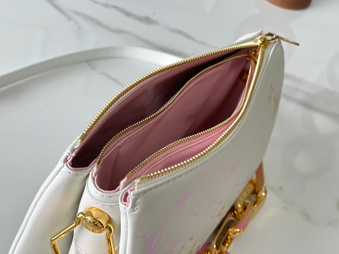 LOUIS VUITTON COUSSIN BB 21 IN WHITE MONOGRAM EMBOSSED LAMBSKIN GOLD HARDWARE