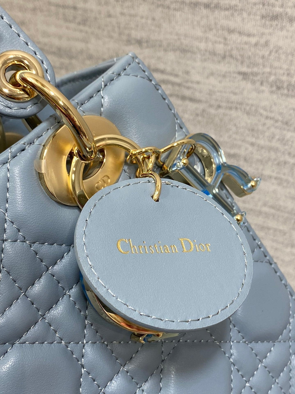 DIOR LADY MINI BAG 20 IN CERULEAN BLUE LAMBSKIN