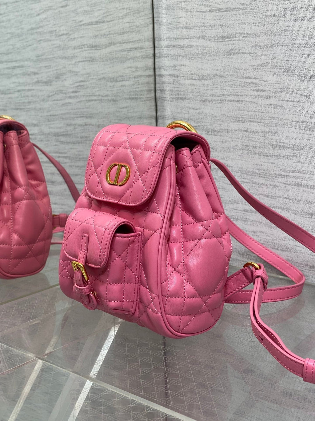 DIOR SMALL 20 CARO BACKPACK IN PUNCH PINK MACROCANNAGE LAMBSKIN