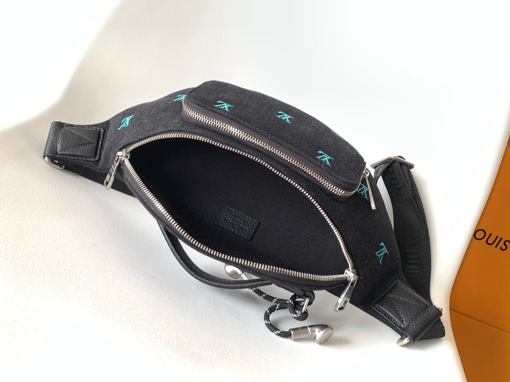 LOUIS VUITTON LV 25S DYNAMIC DENIM EMBROIDERED BUMBAG 37 IN BLACK CANVAS