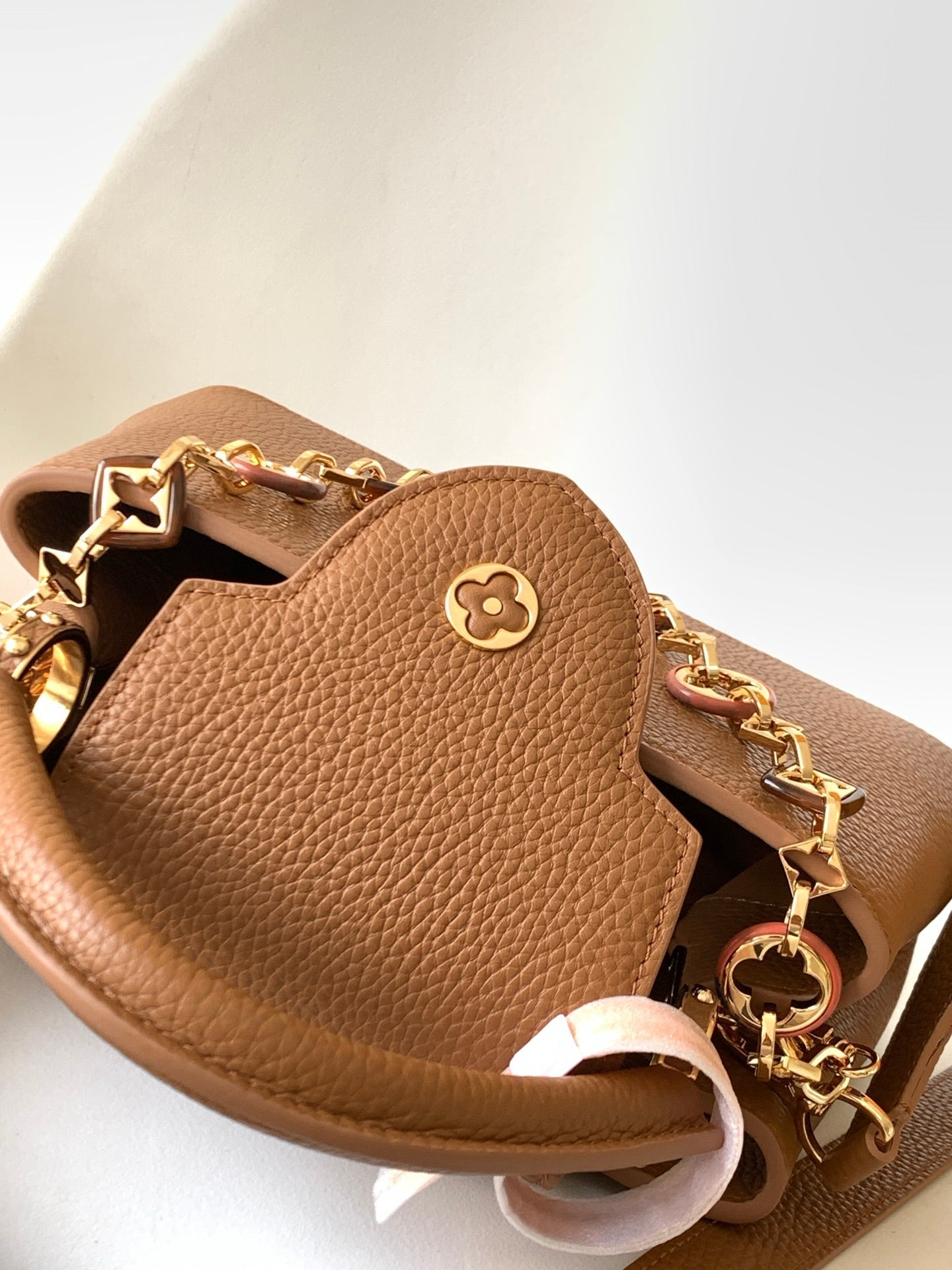 LOUIS VUITTON LV 25S CAPUCINES BAG 27 IN TAN CALFSKIN GOLD HARDWARE