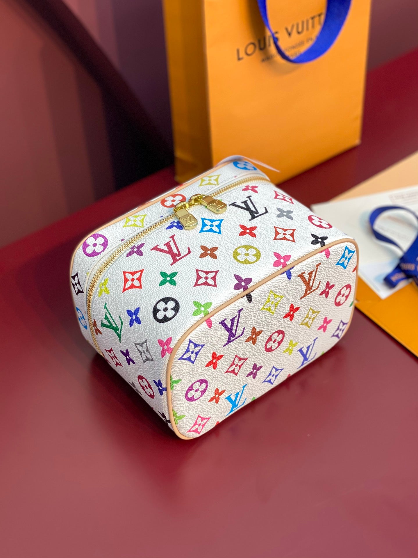 LOUIS VUITTON NICE BB 20 IN MULTICOLOR MONOGRAM CANVAS GOLD ZIPPER