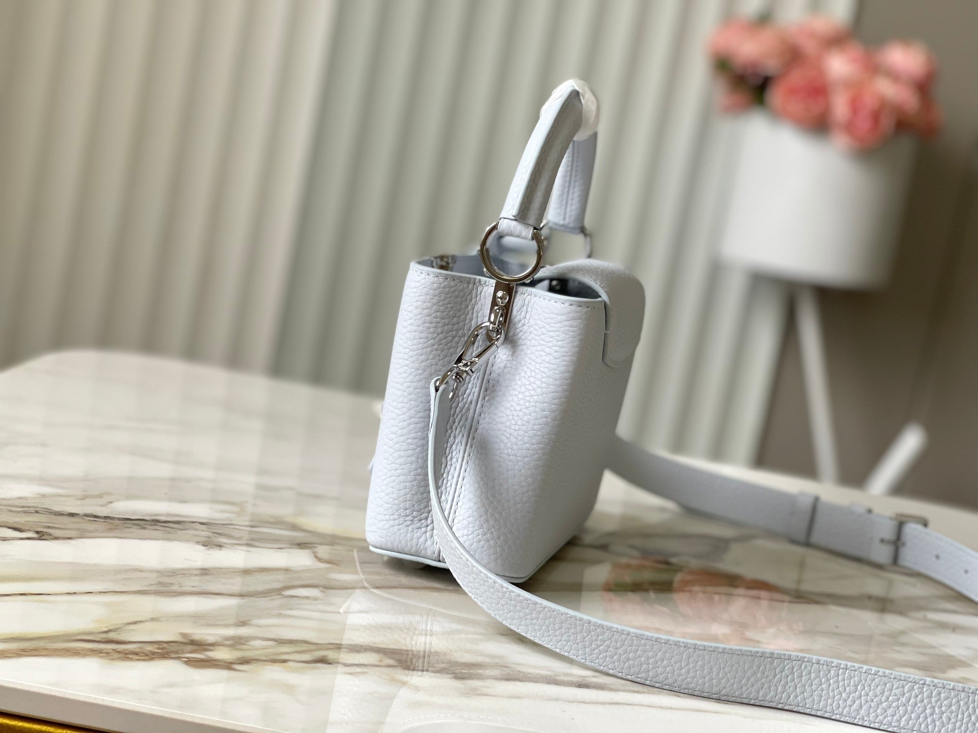 LOUIS VUITTON CAPUCINES MINI 21 IN CHROME GRAY TAURILLON SILVER HARDWARE