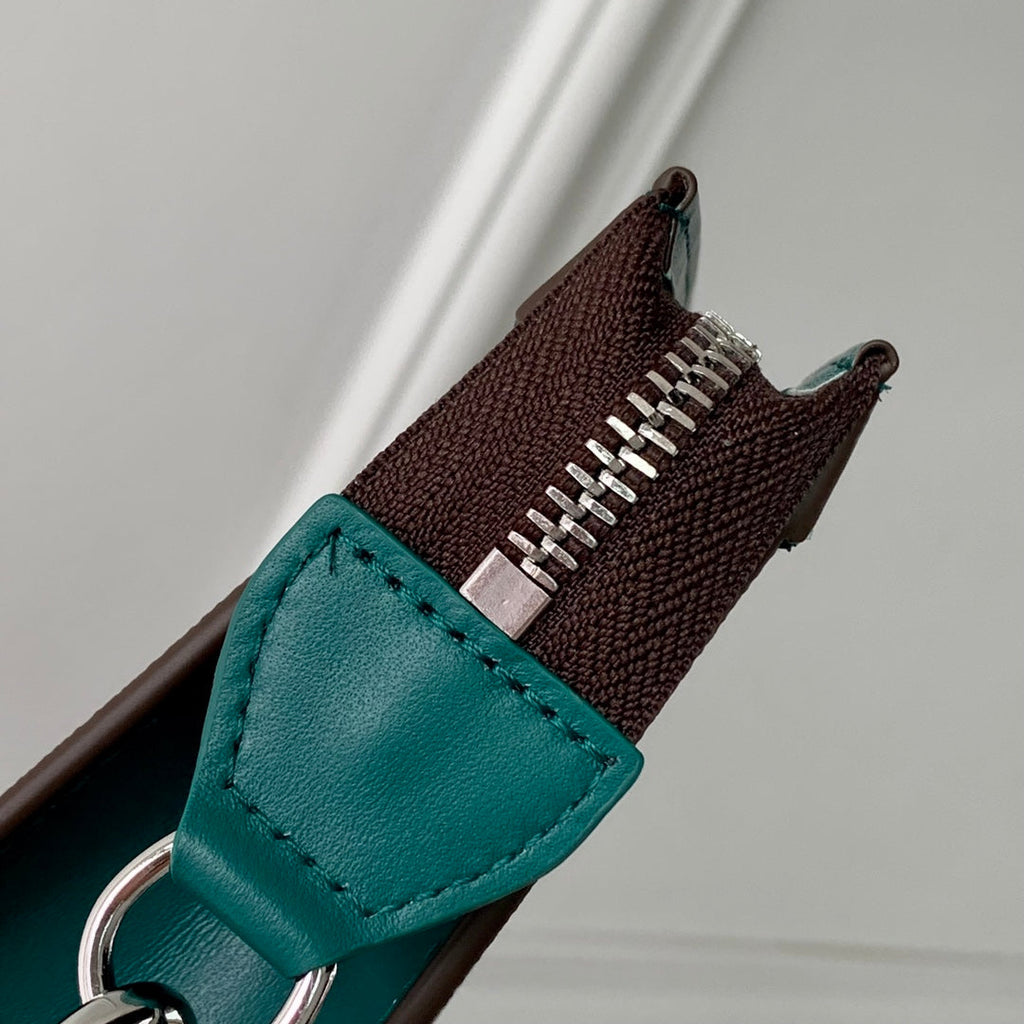 LOUIS VUITTON GASTON WEARABLE WALLET 18 IN BROWN MONOGRAM CANVAS MIX GREEN CALFSKIN
