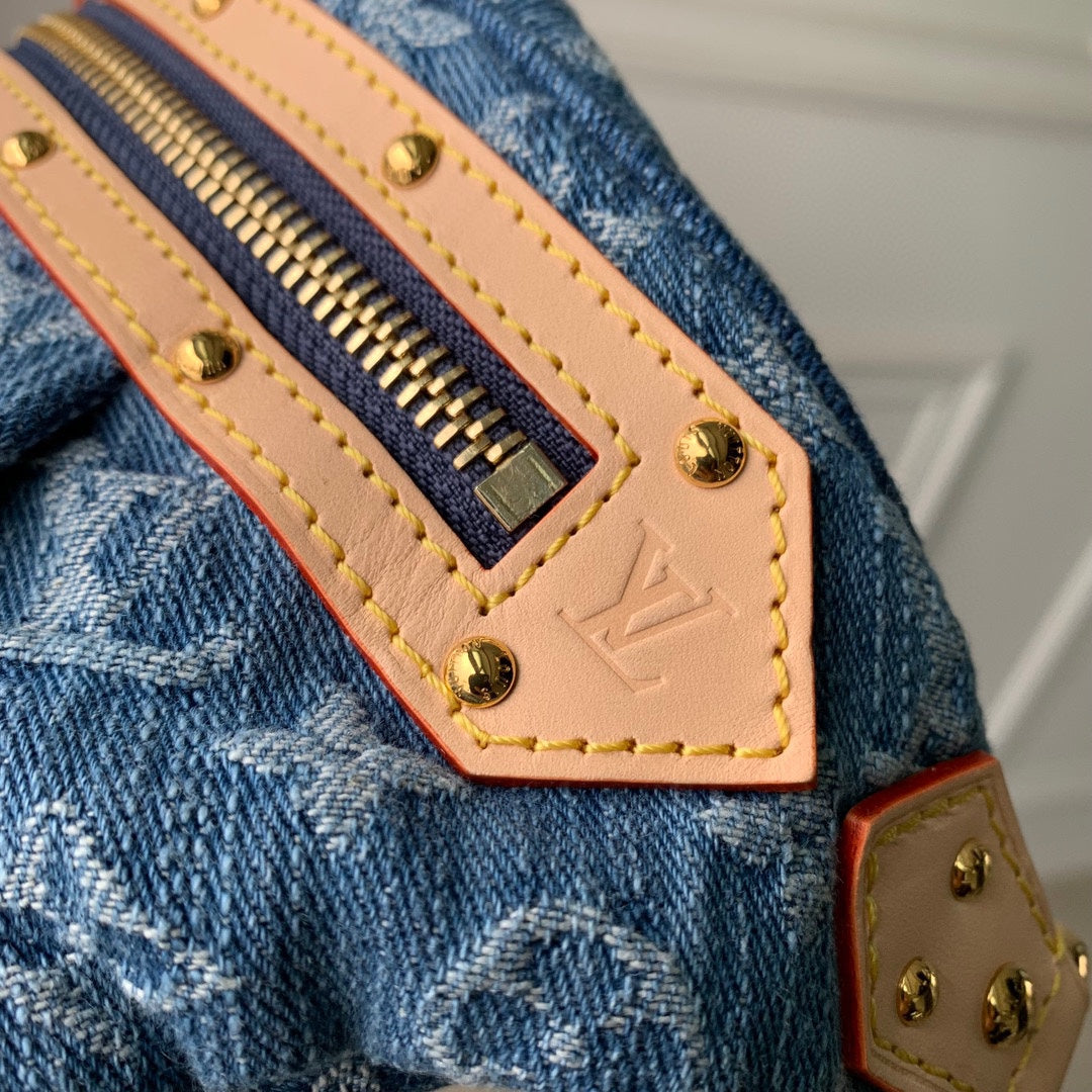 LOUIS VUITTON HIGH RISE 38 IN BLUE MONOGRAM DENIM GOLD HARDWARE