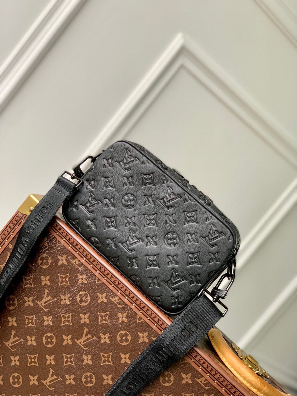 LOUIS VUITTON ALPHA NANO BAG 24 IN BLACK MONOGRAM SHADOW EMBOSSED COWHIDE
