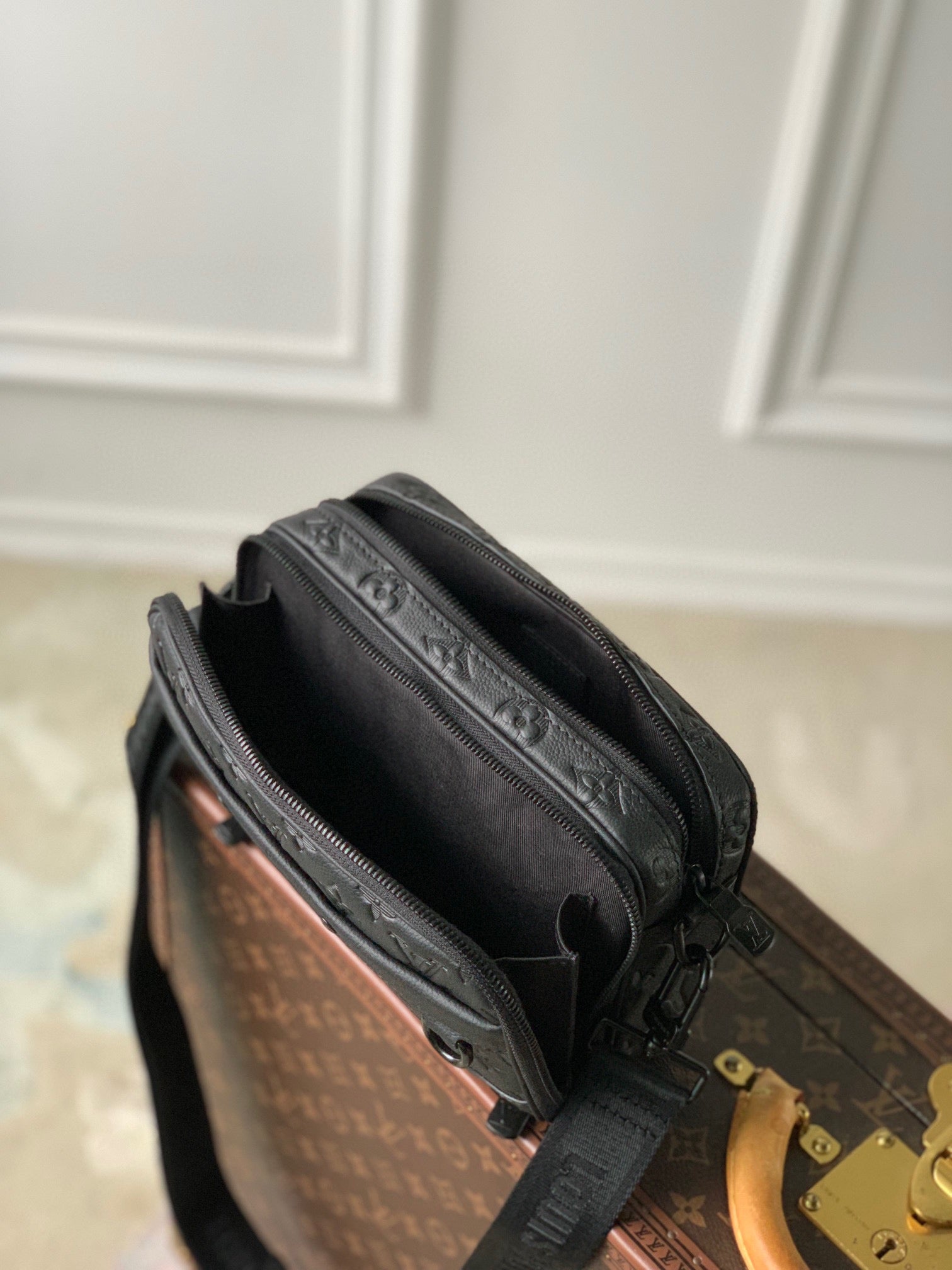 LOUIS VUITTON ALPHA NANO BAG 24 IN BLACK MONOGRAM SHADOW EMBOSSED COWHIDE