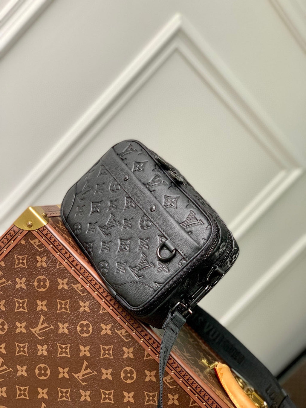 LOUIS VUITTON ALPHA NANO BAG 24 IN BLACK MONOGRAM SHADOW EMBOSSED COWHIDE