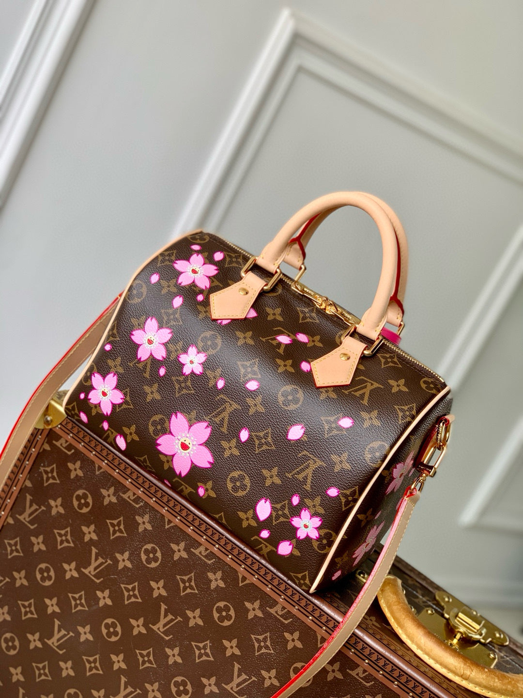 LOUIS VUITTON SPEEDY BANDOULIÈRE CHERRY BLOSSOM 25 IN SAKURA BROWN MONOGRAM COATED CANVAS