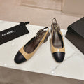 CHANEL SLINGBACKS PEANUT BROWN MIX BLACK SHEEPSKIN
