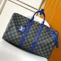 LOUIS VUITTON KEEPALL BANDOULIÈRE 50 IN BLUE GREEN DAMIER HERITAGE COATED CANVAS