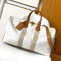 LOUIS VUITTON LV 25S KEEPALL BANDOULIÈRE BAG 45 IN WHITE MONOGRAM HERITAGE CALFSKIN