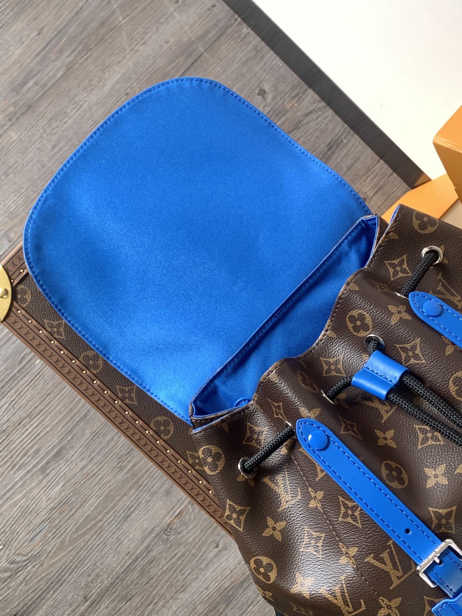 LOUIS VUITTON LV 25S CHRISTOPHER BACKPACK 48 IN BROWN AND PERSIAN BLUE CANVAS MONOGRAM
