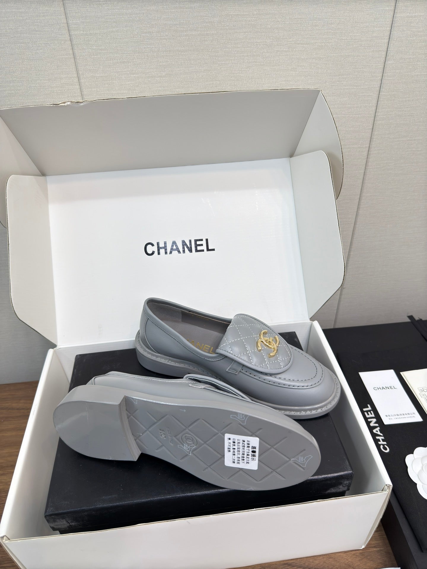 CHANEL MOASIN 2.5 CM IN ASH GRAY PREMIUM LAMBSKIN