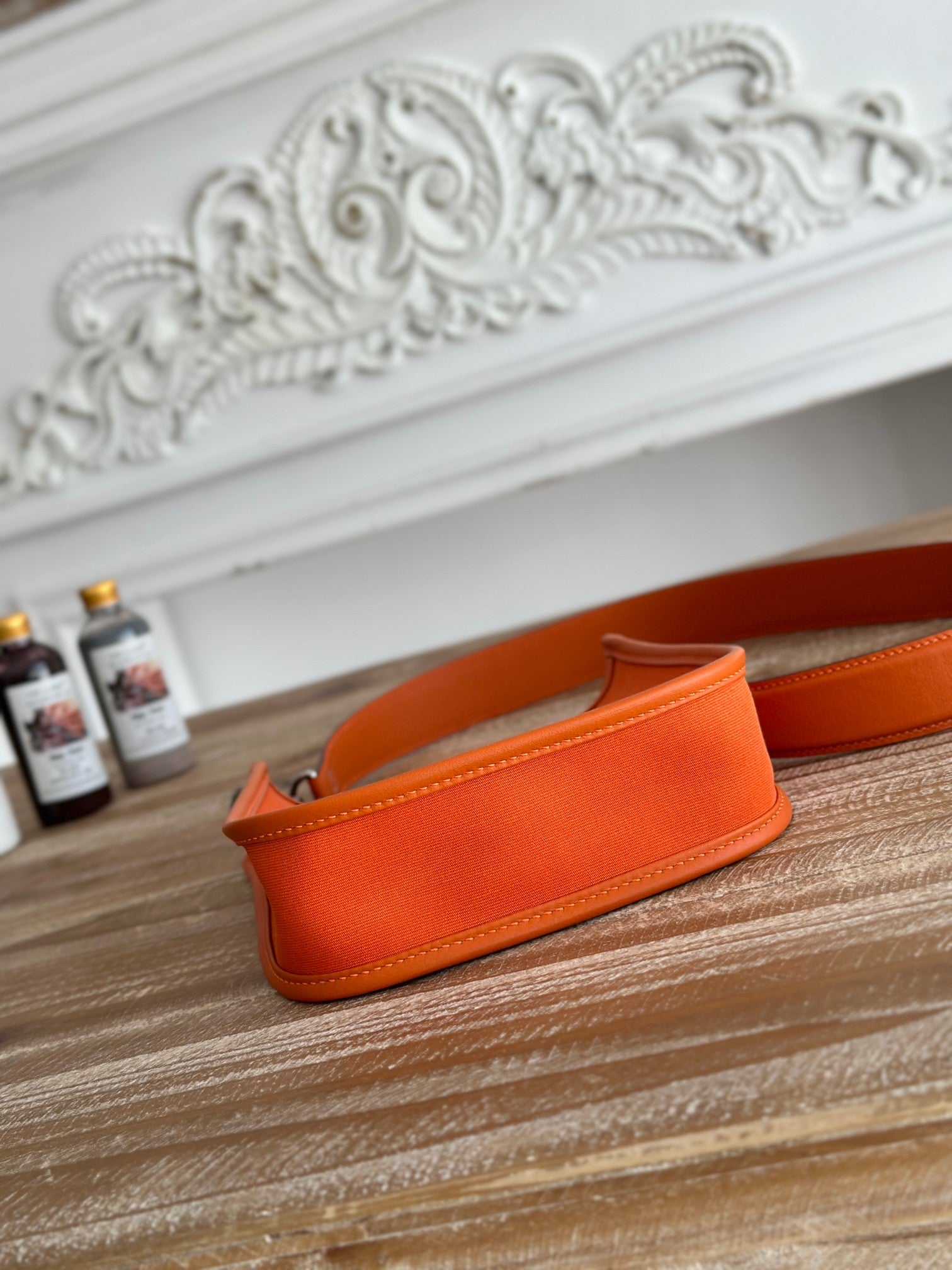 HERMES MINI NEO 17 EVELYNE BAG IN FIRE ORANGE CANVAS AND CALFSKIN