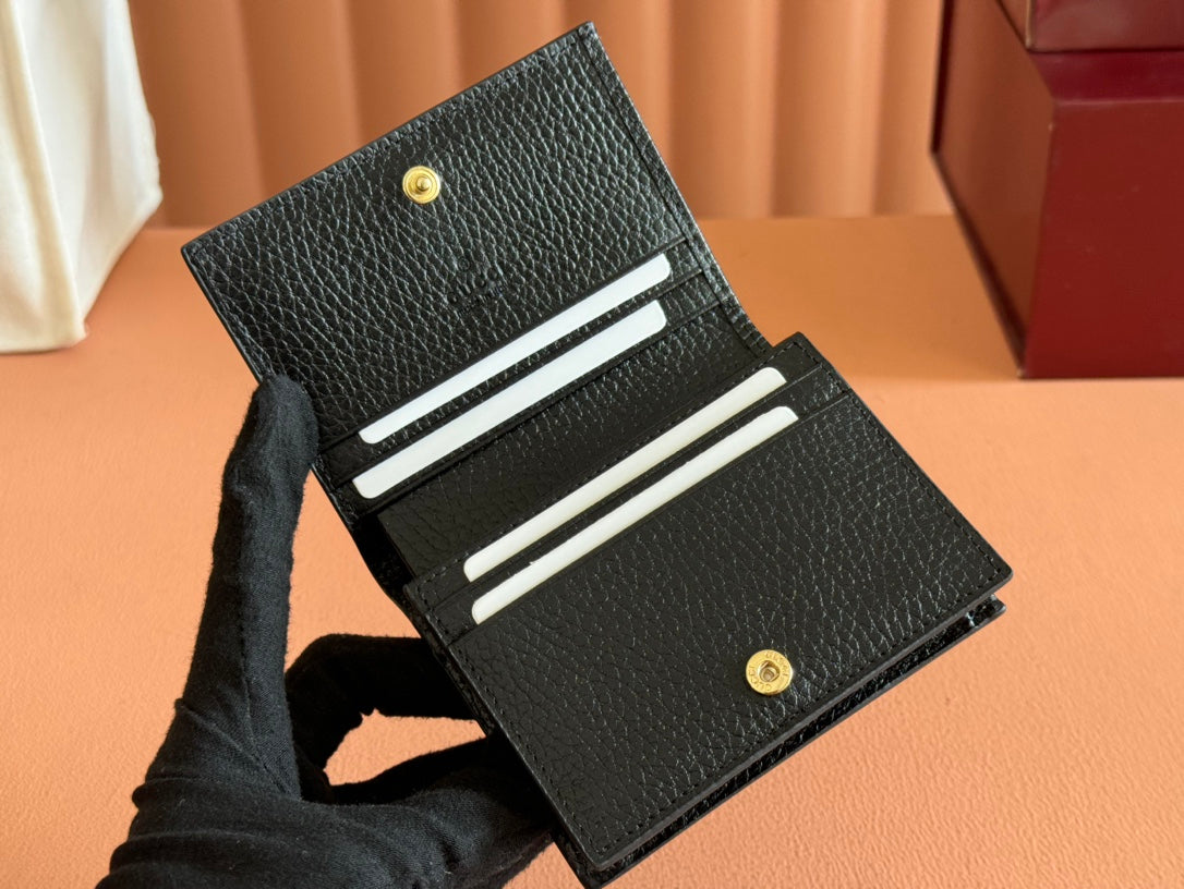 GUCCI MARMONT BI-COLOUR CARD CASE WALLET 11 IN BEIGE EBONY  CANVAS BLACK CALFSKIN