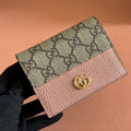 GUCCI MARMONT BI-COLOUR CARD CASE WALLET 11 IN BEIGE EBONY  CANVAS PINK CALFSKIN