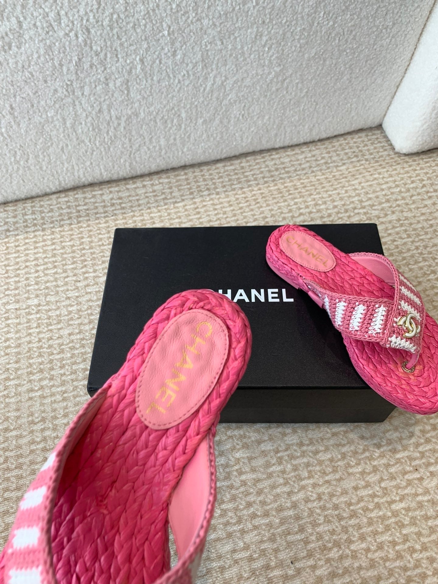 CHANEL Double C Hottest Knit Flip-Flops Bright Pink