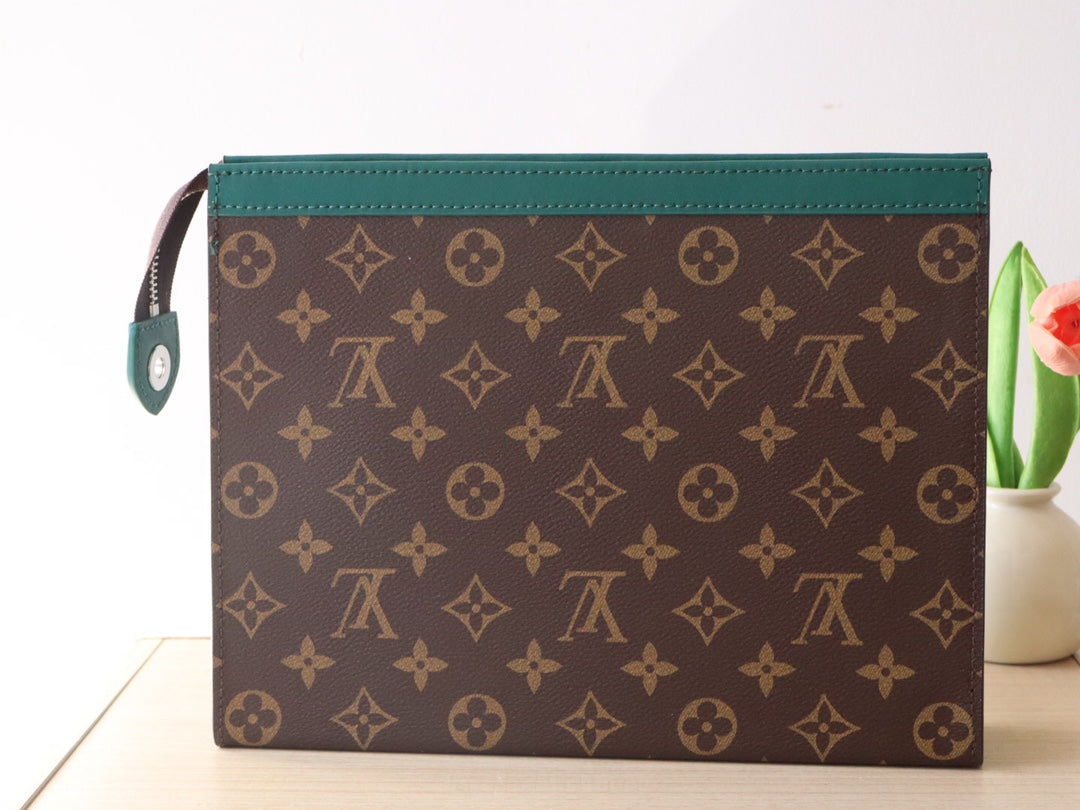 LOUIS VUITTON LV 25S POCHETTE VOYAGE 26 IN BORNEO GREEN MONOGRAM MACASSAR COATED CANVAS