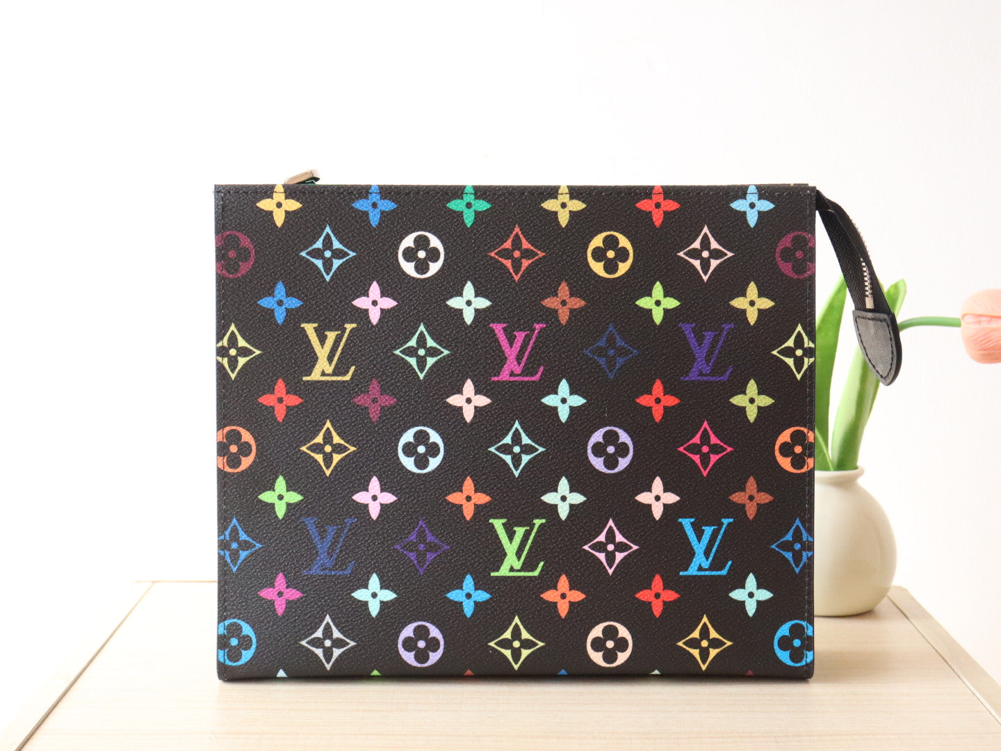 LOUIS VUITTON TOILETRY POUCH 25 IN BLACK MIX COLORFUL CALFSKIN