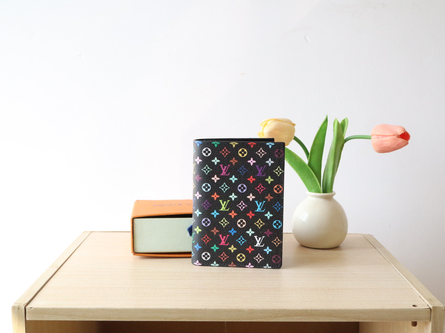 LOUIS VUITTON DOLL PASSPORT WALLET IN BLACK MIX COLORFUL CALFSKIN