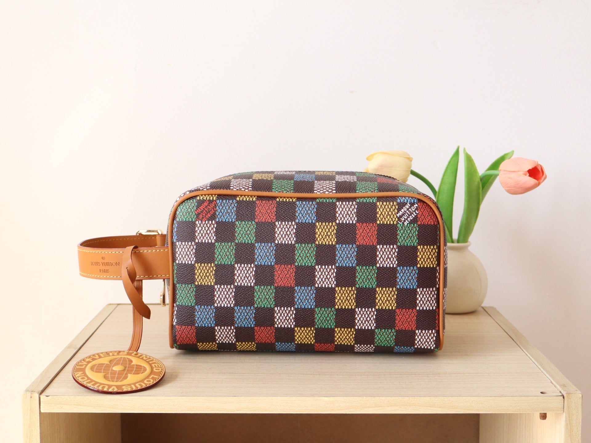LOUIS VUITTON DOPP KIT LOCKER BAG 23 IN COLORFUL DAMIER CALFSKIN