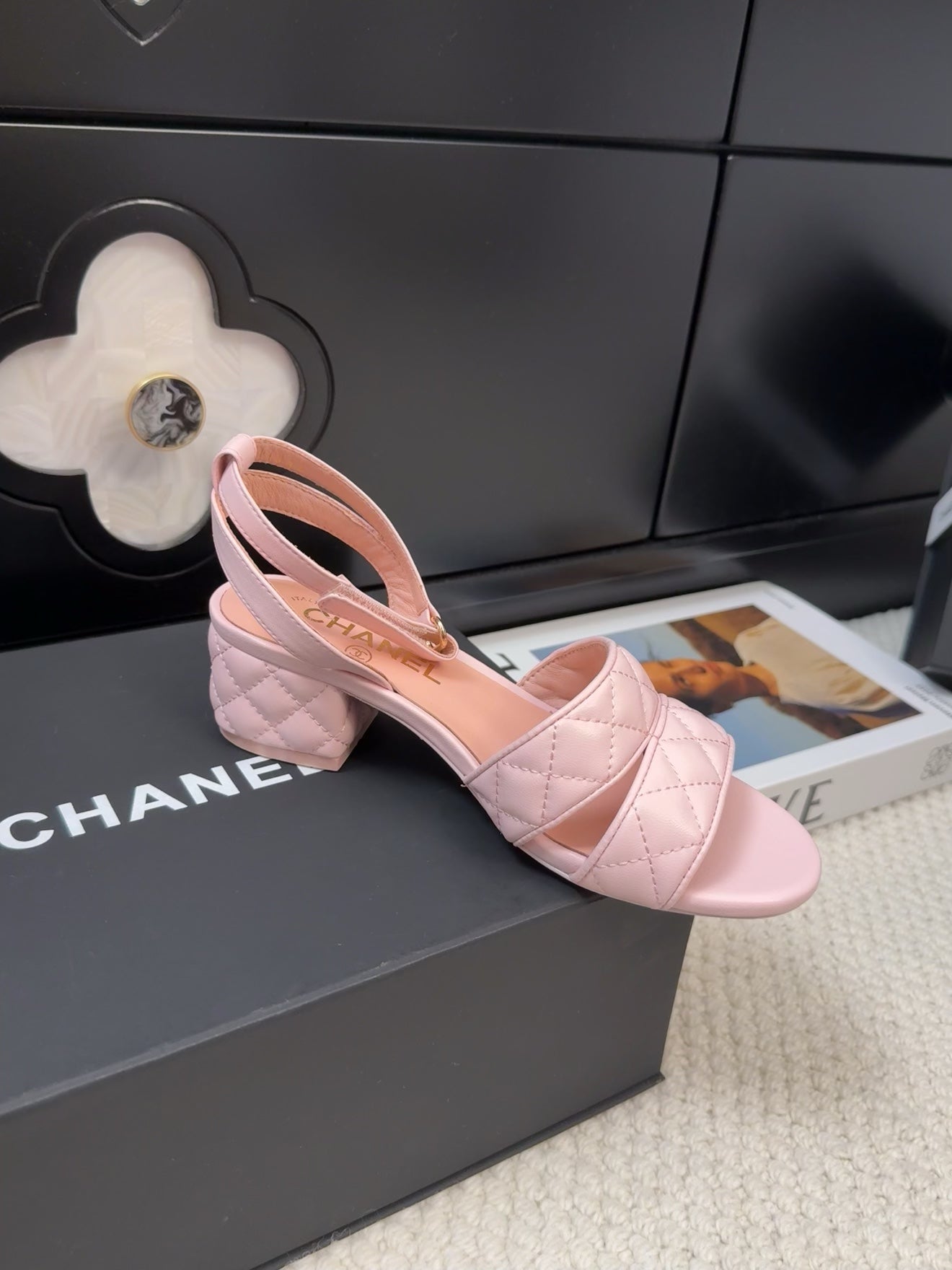 CHANEL 25C Sandal 45mm Open Heel Pink Lambskin 233489