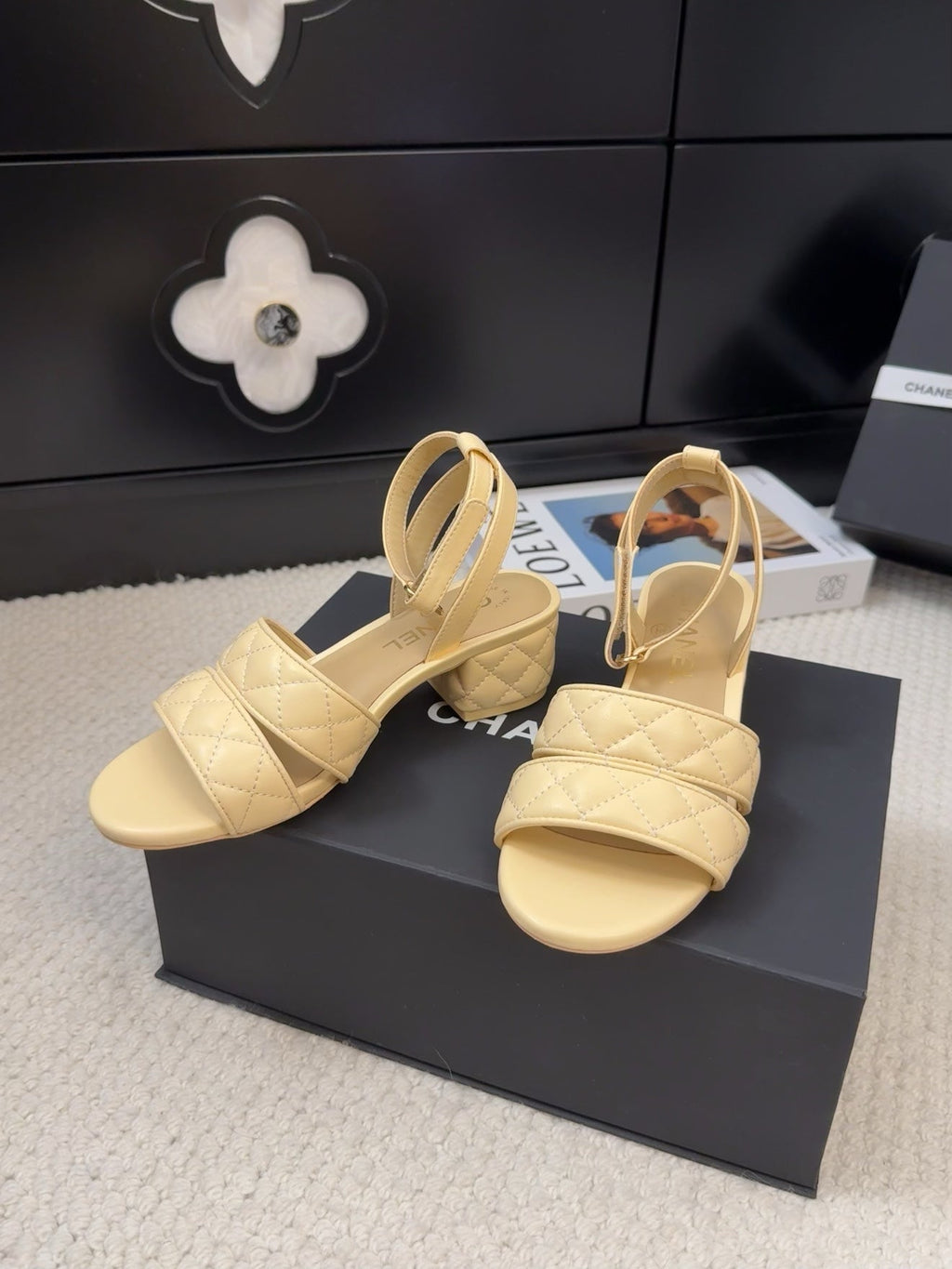 CHANEL 25C Sandal 45mm Open Heel Beige Lambskin 233490