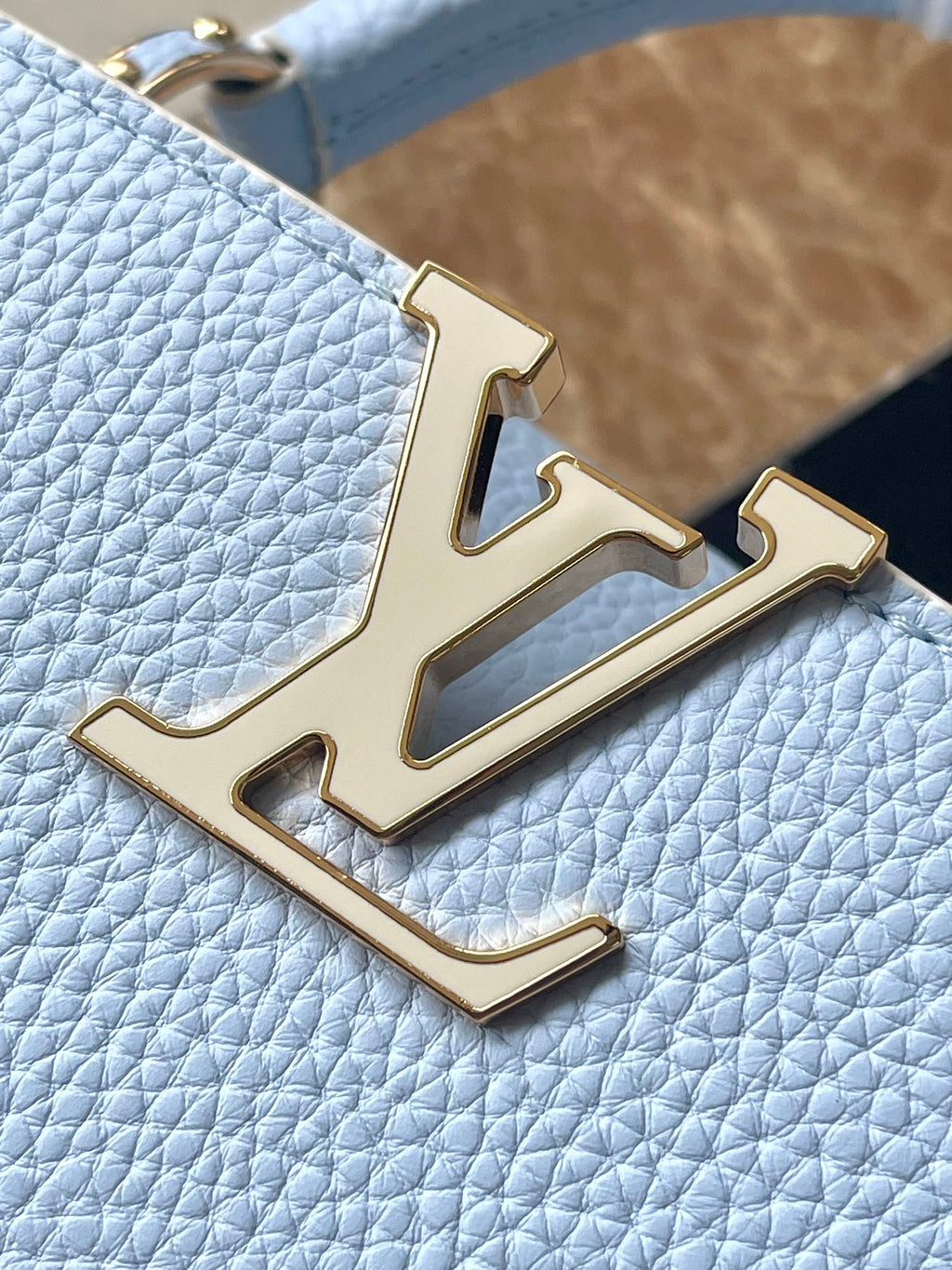 LOUIS VUITTON CAPUCINES BB 26 IN CANDY BLUE TAURILLON GOLD HARDWARE