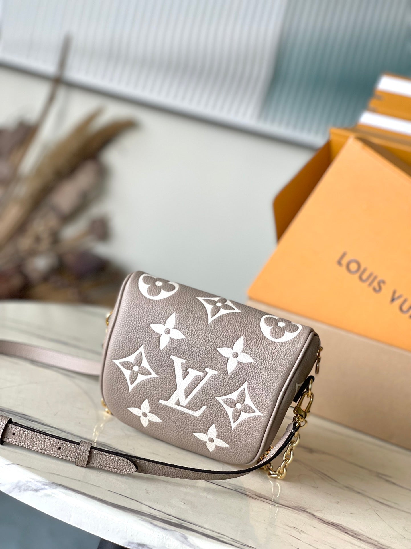 LOUIS VUITTON MINI BUMBAG 17 IN TOURTERELLE WHITE MONOGRAM EMPREINTE LEATHER GOLD HARDWARE