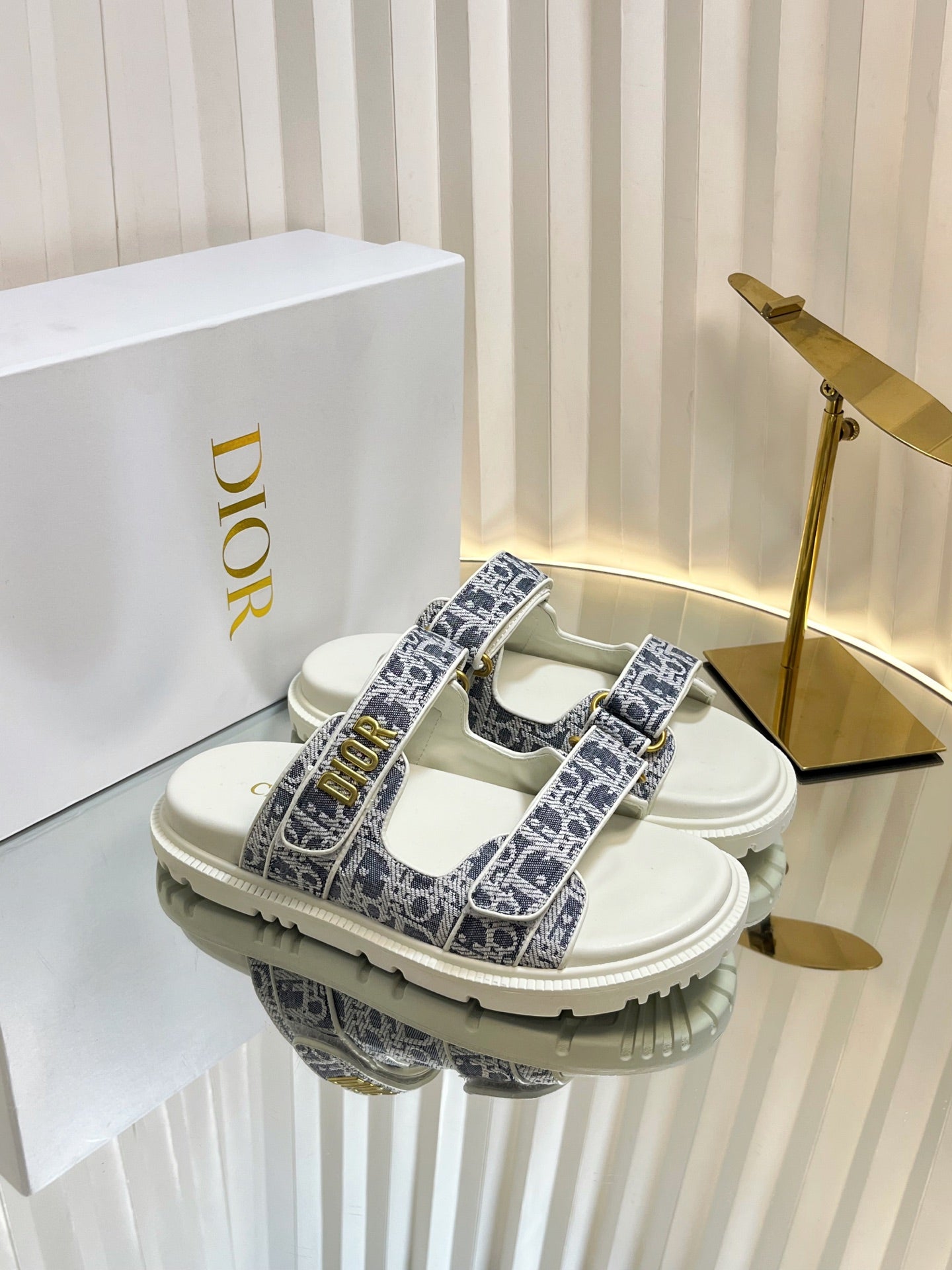 DIOR ACT SLIDES 25MM IN GRAY TWEED
