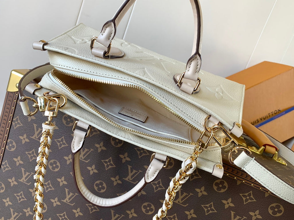 LOUIS VUITTON LV 25S ONTHEGO EAST WEST BAG 25 IN CREAM CALFSKIN MONOGRAM EMPREINTE