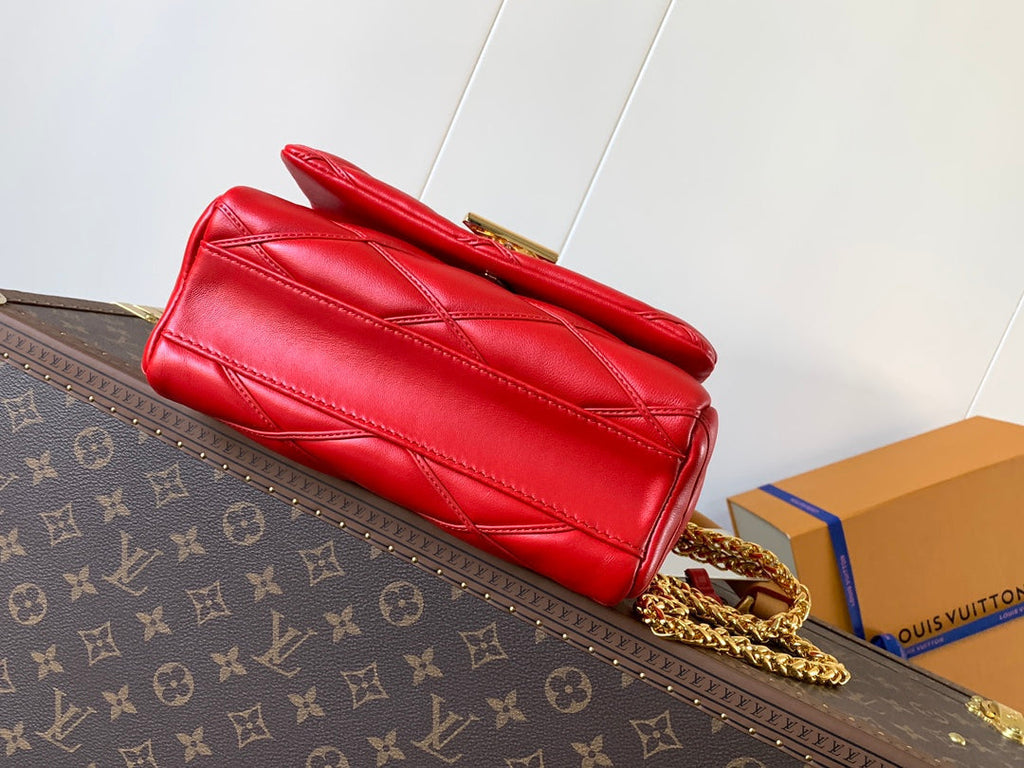 LOUIS VUITTON LV 25S GO-14 MM 23 IN CRIMSON RED QUILTED LAMBSKIN GOLD HARDWRE