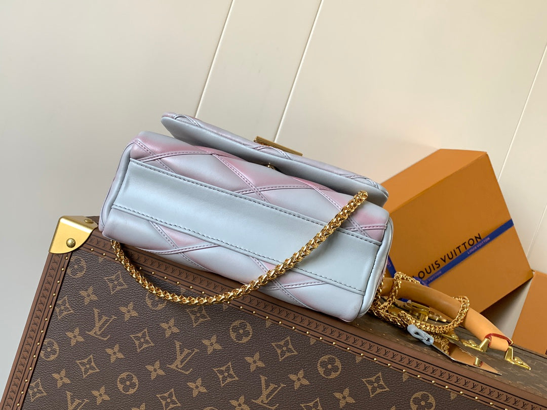 LOUIS VUITTON LV 25S GO-14 MM 23 IN LAVENDER GRAY QUILTED LAMBSKIN GOLD HARDWARE