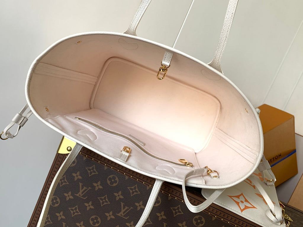 LOUIS VUITTON NEVERFULL MM TOTE BAG 32 IN WHITE MIX ORANGE CALFSKIN