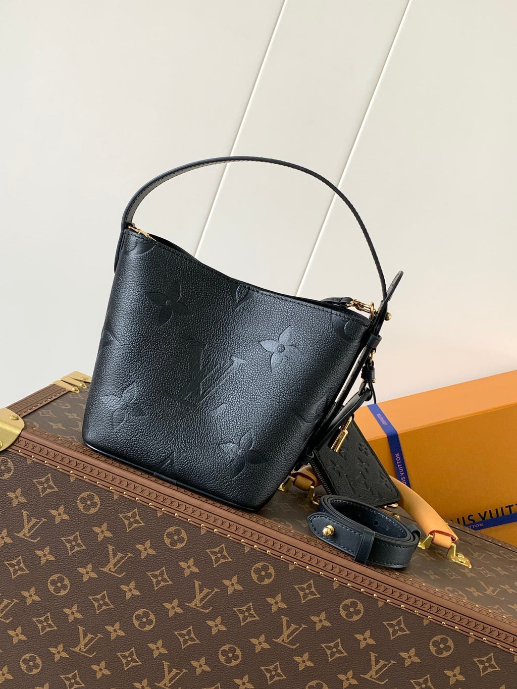 LOUIS VUITTON ALL IN BB BAG 18 IN BLACK EMBOSSED COWHIDE