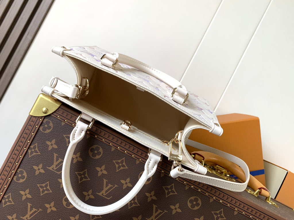 LOUIS VUITTON LV 25S ONTHEGO PM BAG 25 IN BEIGE DREAM EMBOSSED TEXTURED CALFSKIN