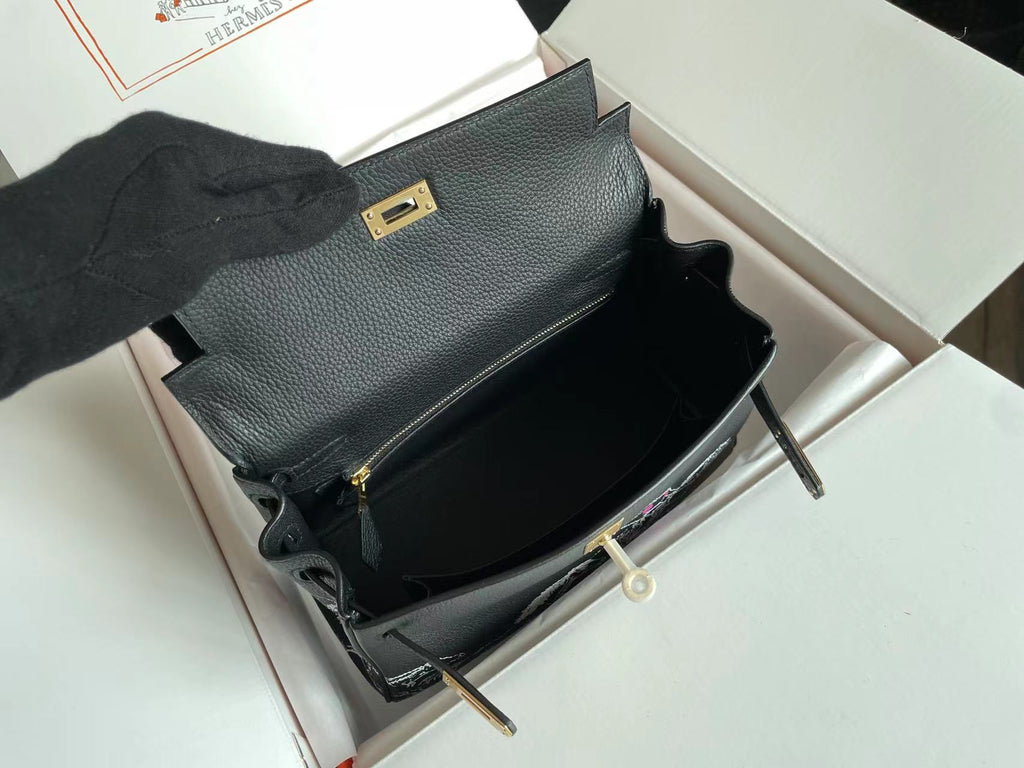 HERMES BIRKIN 25 BAG IN BLACK CALFSKIN WITH WHITE STICKER