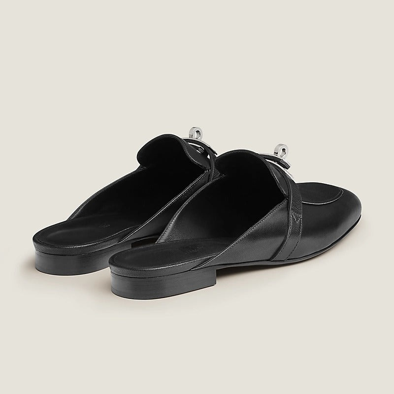 HERMES 0z Mule Noir Silver
